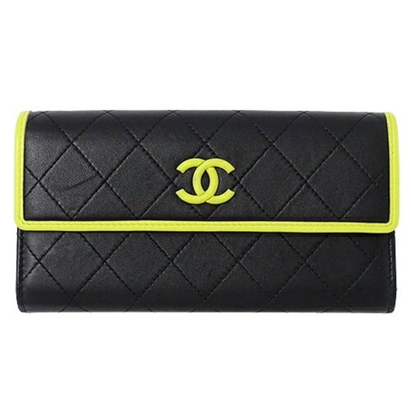 CHANEL Handbags - CHANEL Matelasse Black and Yellow Lambskin Long Wallet